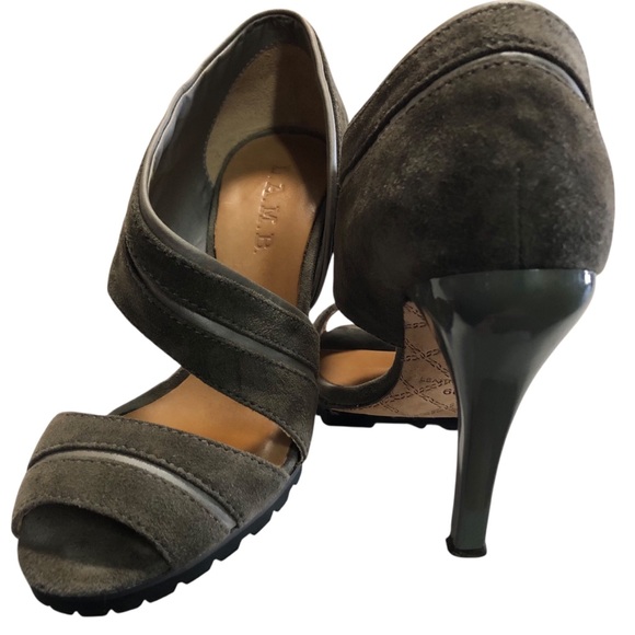 L.A.M.B. Taupe Gray Suede Palma Lug Sole PeepToe Heels NEW IN BOX,Women’s Size 6 - Picture 7 of 11